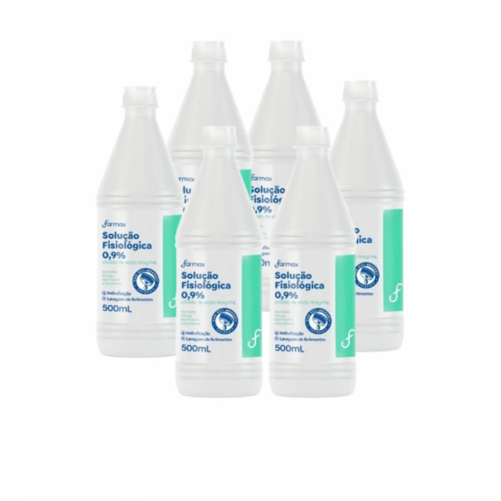 Kit 6 Soro Fisiológico Farmax 500ml Limpeza Nasal, Ferimentos e Hidratação