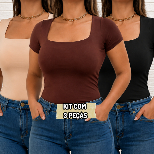 Body Feminino Marrom Preto Nude Decote Quadrado Manga Curta Versátil Casual Elegante Confortável Tendência Suplex