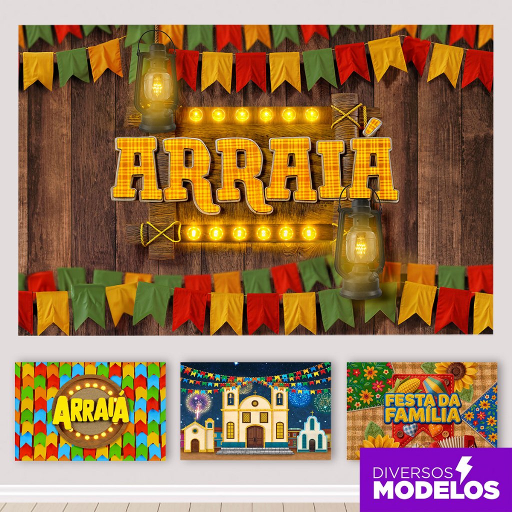 Painel Festa Junina Decoração São João Arraiá Retangular Horizontal Sublimado 3D Em Tecido
