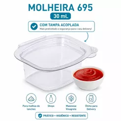 200 potes molheira 695 com 30ml,tampa acoplada ideais para delivery shoyu maionese mostarda ketchup molhos vinagrete etc
