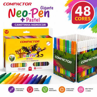 Canetinhas 48 Cores Compactor Neo Pen Gigante + Tons Pastel Estojo