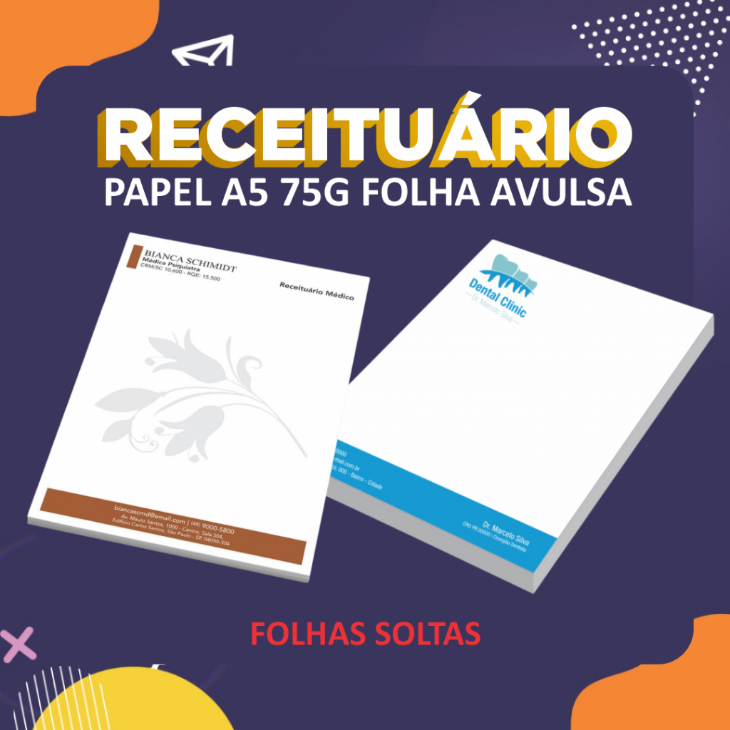 Receituário A5 75g - com 50 á 200 folhas ( Personalizado )