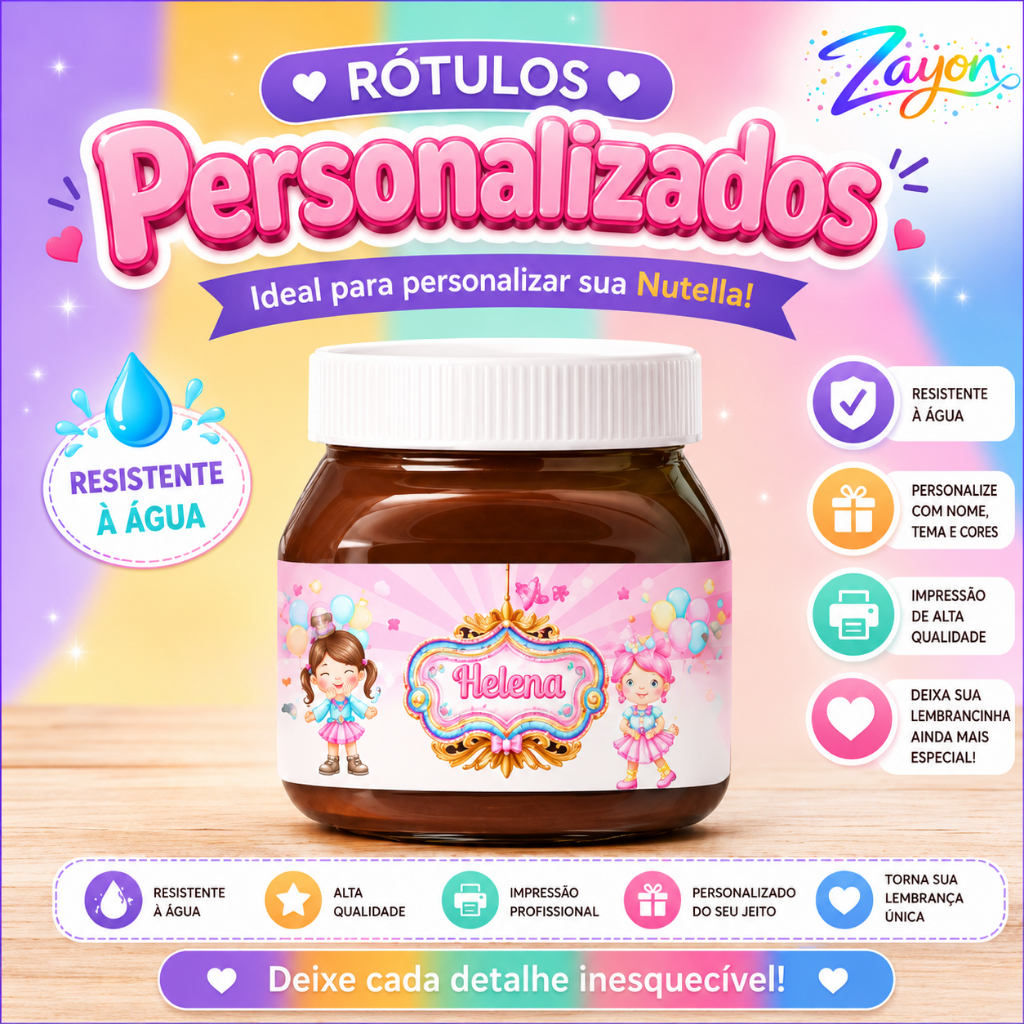 Adesivo Personalizado para Nutella 140g | Lembrancinha Festa Aniversário