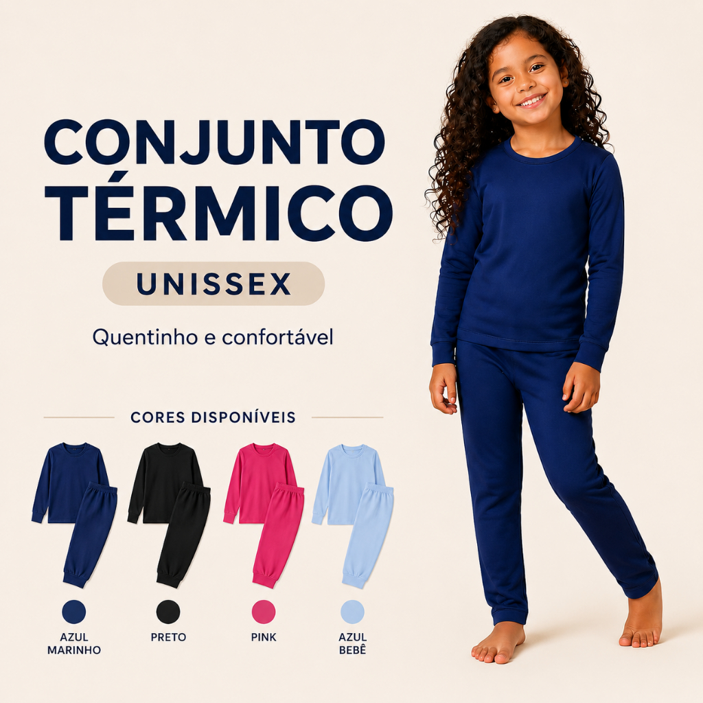 Conjunto Térmico Infantil Unissex, Segunda Pele, Quentinho e confortável - Tamanhos 2 ao 10.