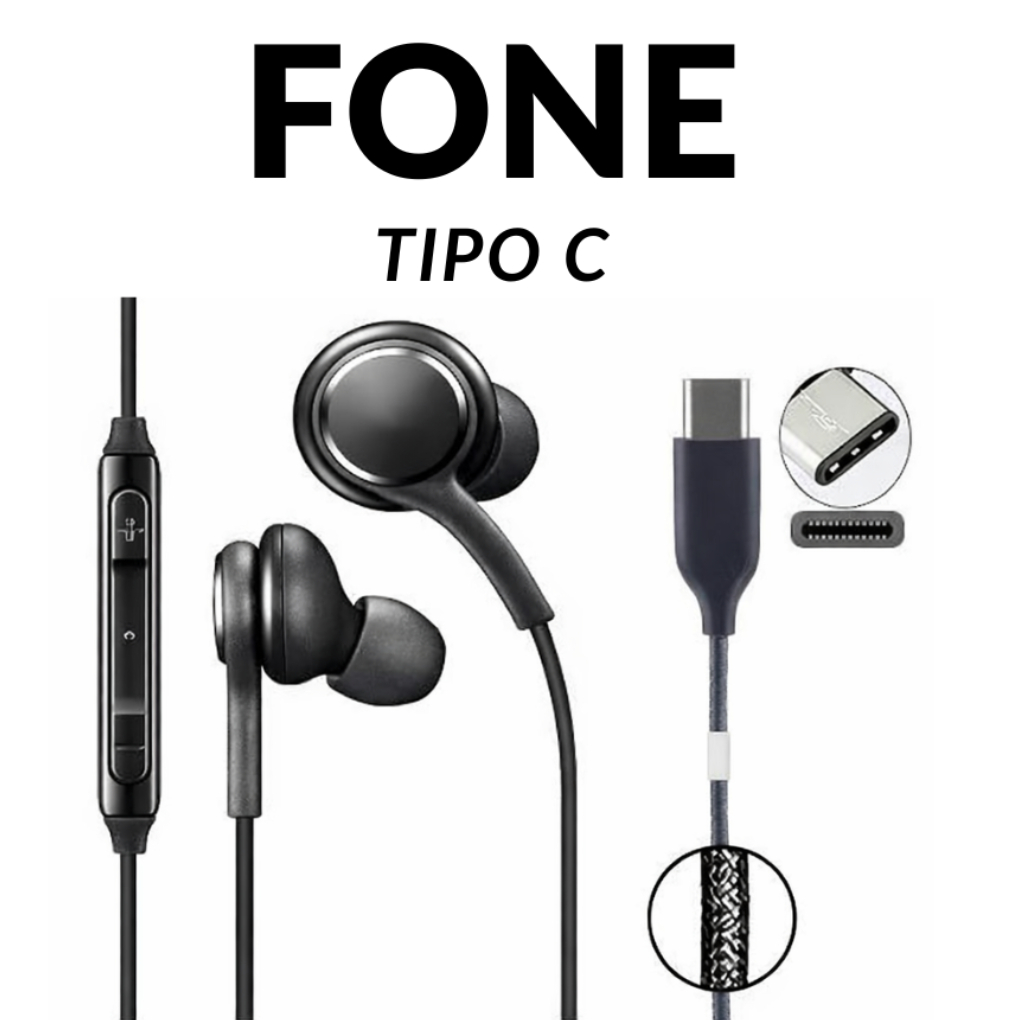 Fone de Ouvido Tipo C com Fio e com Microfone Sam S21 S22 S23 S24 A53 A54 A73 M5