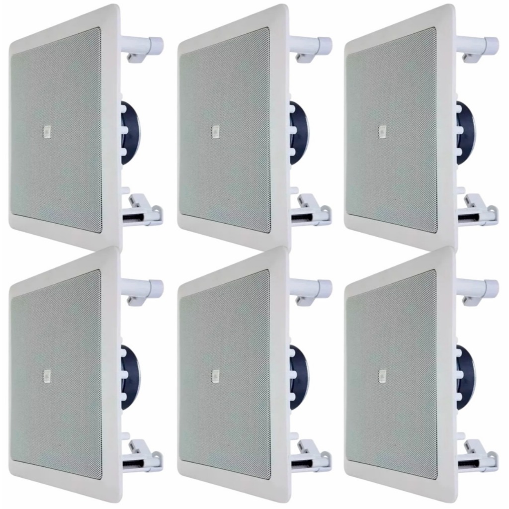 Kit 6 Caixas de Som Arandela JBL 6FR1Q 50W 8 Ohms Quadrada Branca Som Ambiente Embutir Teto