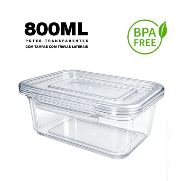 Kit com Vasilhas de Plástico Transparente com Travas nas Tampas Multiuso Potes Utilidades
