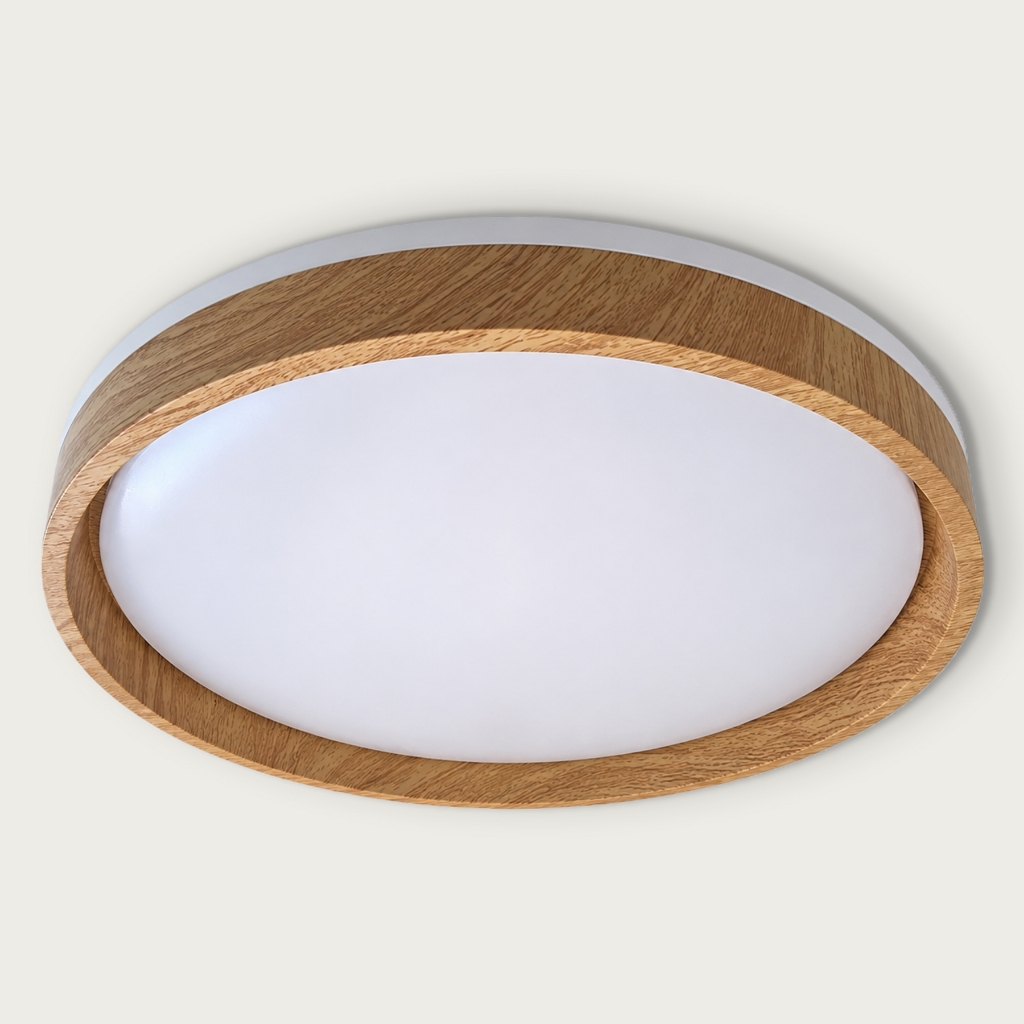 Luminaria de Led Plafon Moderno Redondo  Acabamento Madeira Premium 48w Modelo Duetto 49,5 x 8,3cm 3 Cores