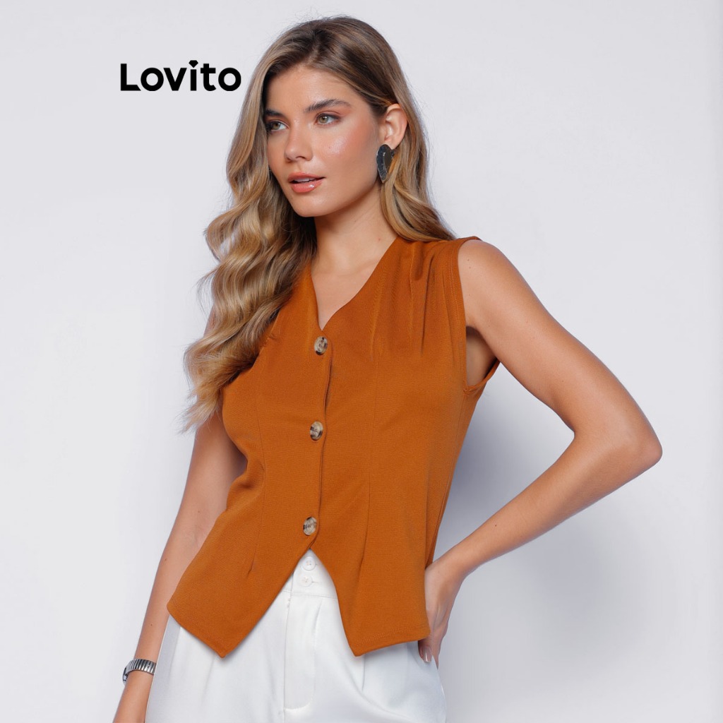 Lovito Colete Feminino Alfaiataria Marrom BLB982BRL1012