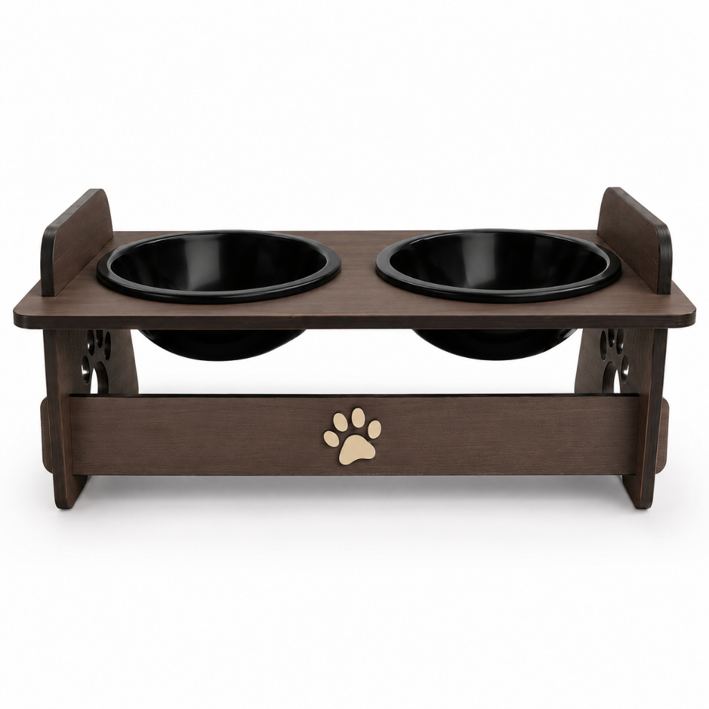 Comedouro Elevado Gato Cachorro MDF 1 ou 2 Potes Preto Branco Ração Água Pet