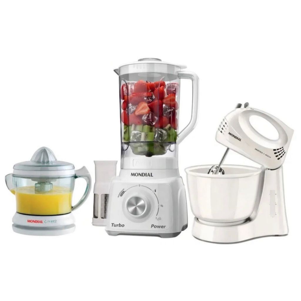 Kit Mondial branco Liquificador batedeira e espremedor 220V