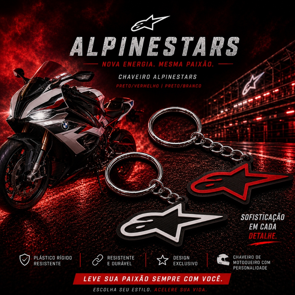 Chaveiro Esportivo Alpinestars Ageless Logo 3D Moto Cross Speed