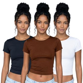 KIT Com 03 T-shirt Baby Tee Feminina Lisa Malha Romantic Não Amassa Blusa Premium