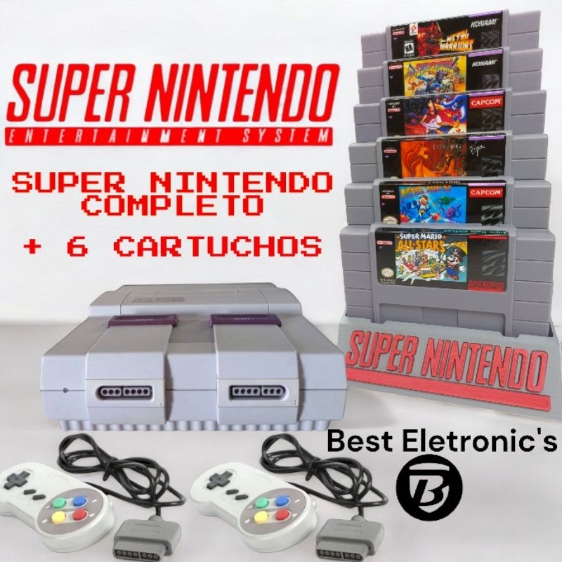 Super Nintendo (SNES) + 2 Controles + Kit com 6 Jogos Incríveis a escolha