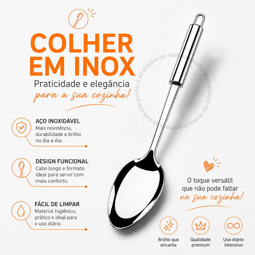 Kit 4 Utensílios para Cozinha Inox Escumadeira Concha Colher Fue Resistente — imagem 2 de 2