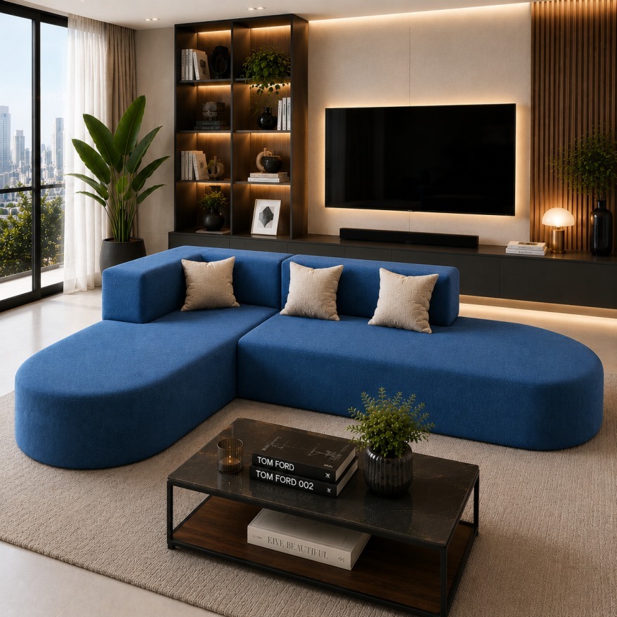 Sofá de Espuma Orgânico em L Estilo Minimalista Premium para Sala Moderna tecido macio e confortável