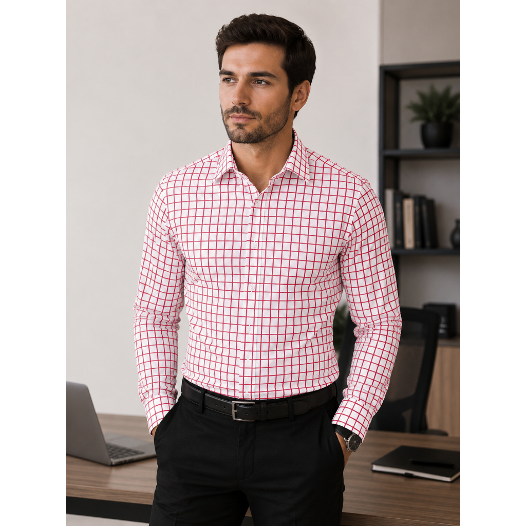 Camisa social manga longa Xadrez Casual De Boa Qualidade Slim Fit Com Elastano
