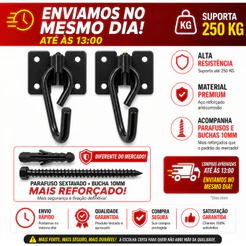 Par Gancho de Rede Armador Preto Reforçado 250 kg