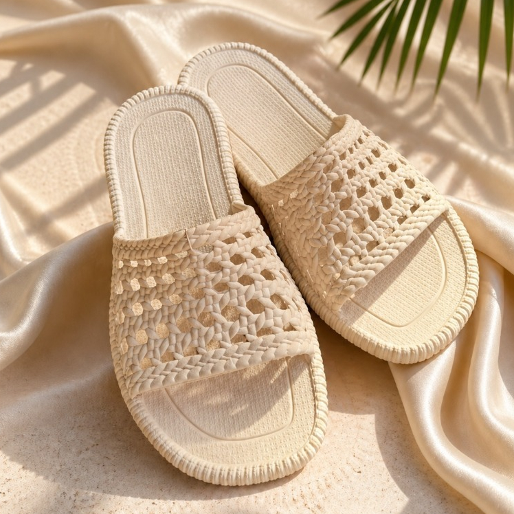 Slide Feminino Trançado Confortável Antiderrapante Leve Macio Casual Pala Moda Lançamento 2026 Praia e Dia a Dia