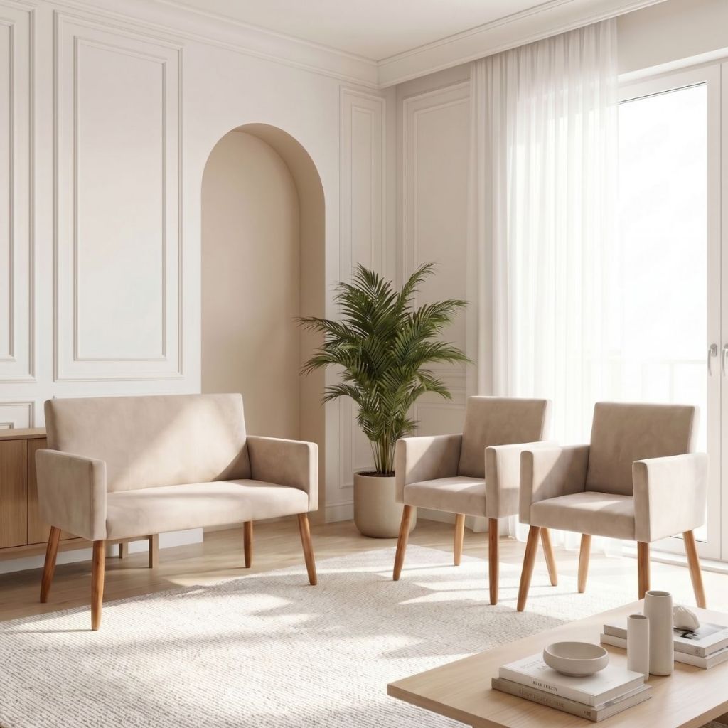 Kit Namoradeira com 2 Poltronas Decorativas para Sala e Recepção Confortáveis com Madeira Reforçada  MOBLAN decor