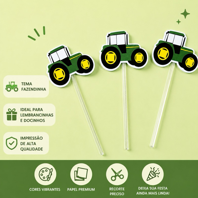 Topper Tag docinhos trator john deere| kit 30/50/70/100 un | Tag para docinhos trator