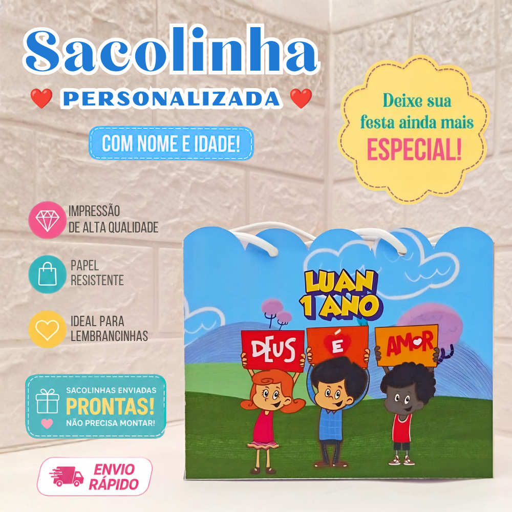 Sacolinha Personalizada Montada | Lembrancinha Aniversário Luxo | Festa Infantil | 3 Palavrinhas