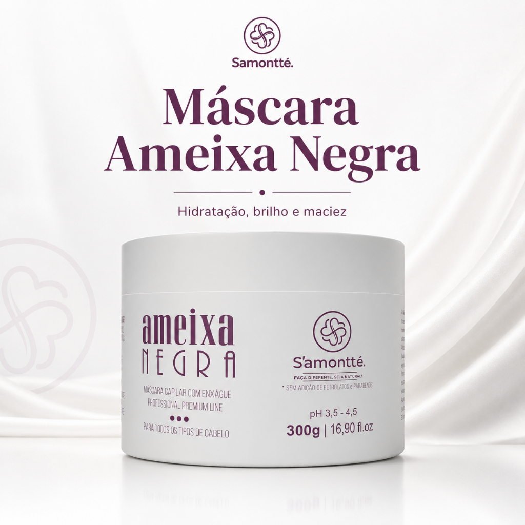 Máscara Ameixa Negra S'amontté 300g Hidratação Cachos Cacheadas Crespas Cronograma Capilar Anti Frizz Brilho Espelhado