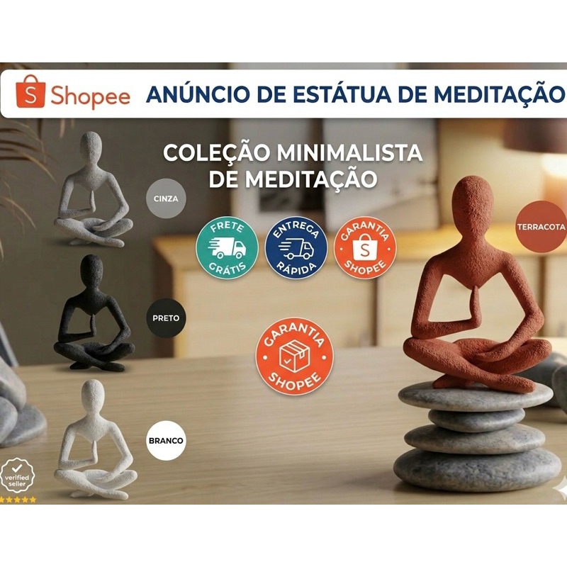 Imagem Escultura Meditação Decorativa 3D Minimalista Estátua Yoga Zen Moderna Sala Quarto Escritório Luxo