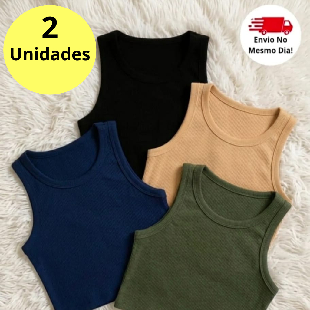 Kit 2 Cropped Regata Feminino Canelada Basico Moda Feminina Ana Ruga Regatinha Premium