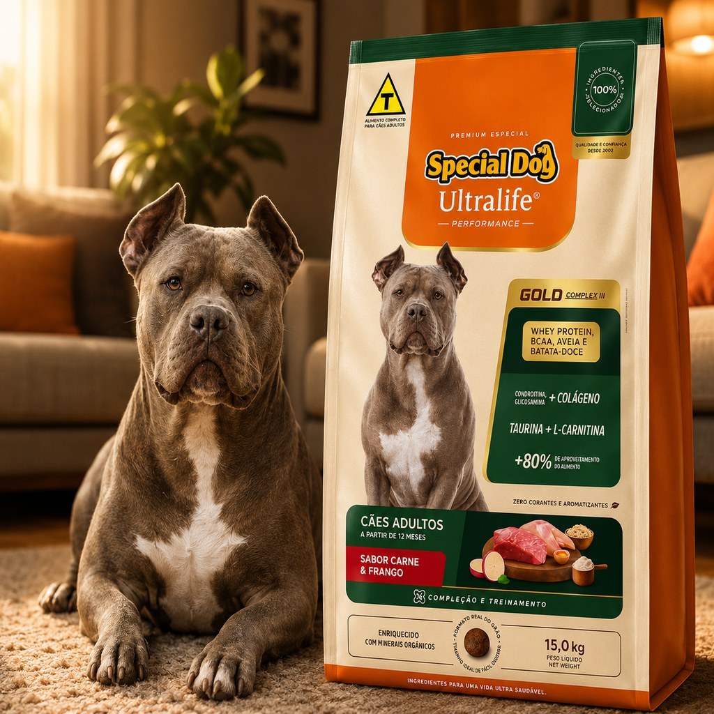 Ração Para Cachorro 15kg Special Dog Ultralife Gold Perfomance Adulto Carne Frango e Batata Doce
