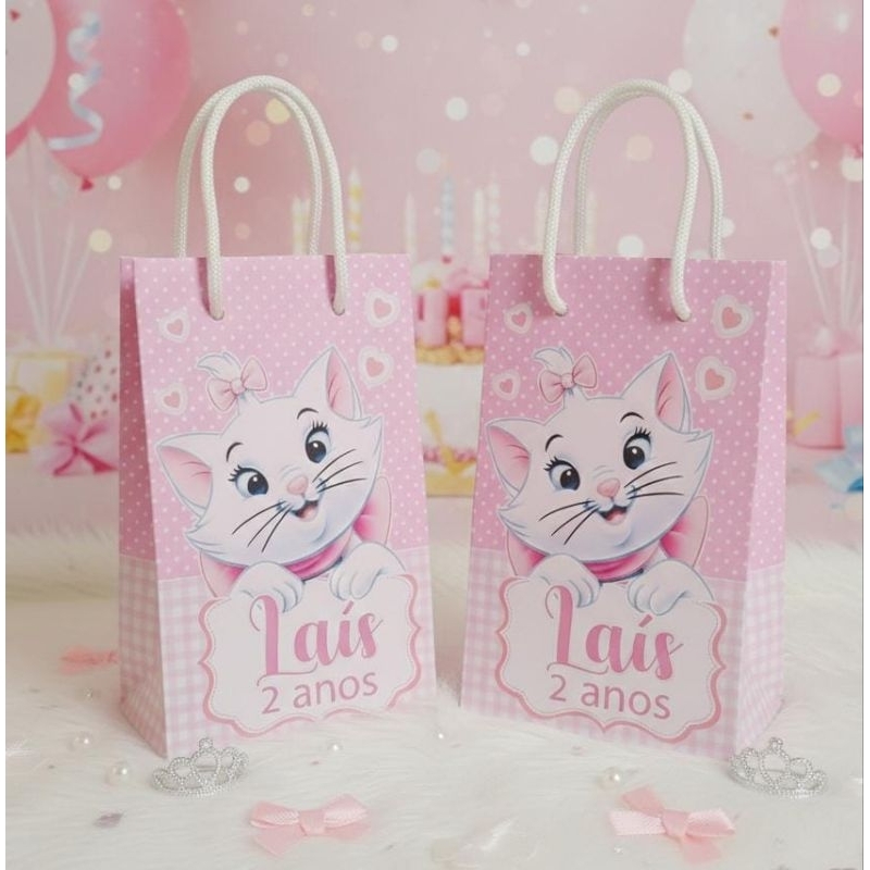 Sacolinha Surpresa Personalizada Lembrancinha de Aniversário Gata Marie Festa Infantil Gatinha Maria