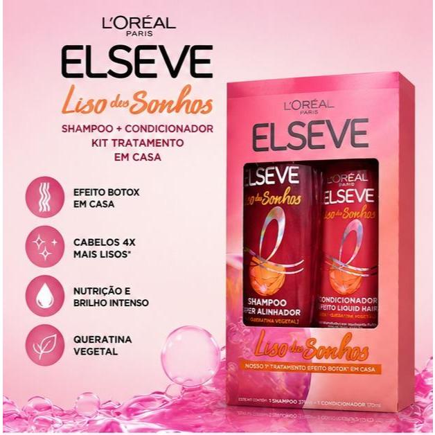Kit Elseve Liso Dos Sonhos Shampoo 375ml + Condicionador 170ml Efeito Botox L'Oréal Paris Original