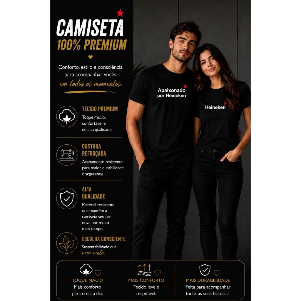 KIT 2 CAMISETAS CASAL CERVEJA HEINEKEN CEVA DIA DOS NAMORADOS