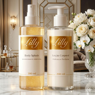 1 Kit Body Splash Lily com gliter 200Ml + 1 Hidratante Corporal  Lily 200ML Mulher Cheiro…