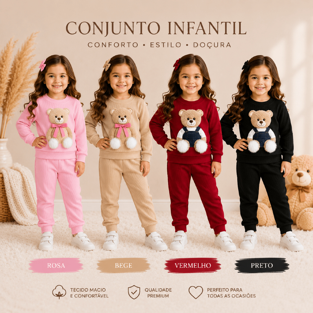 Conjunto infantil ursinho para meninas inverno