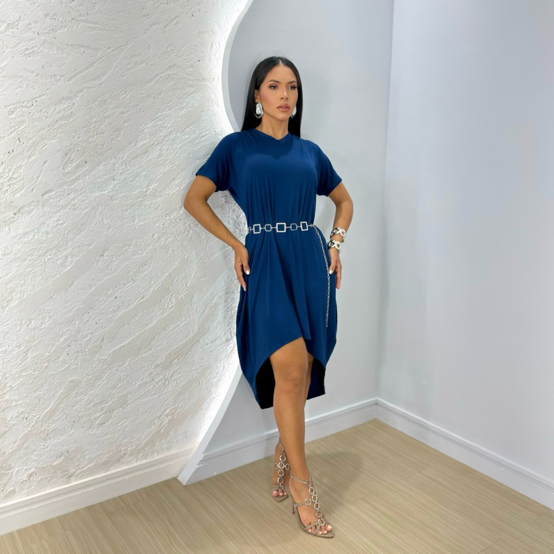 Vestido Feminino Midi Assimétrico Mullet Viscolycra Liso - Vestido Lorena