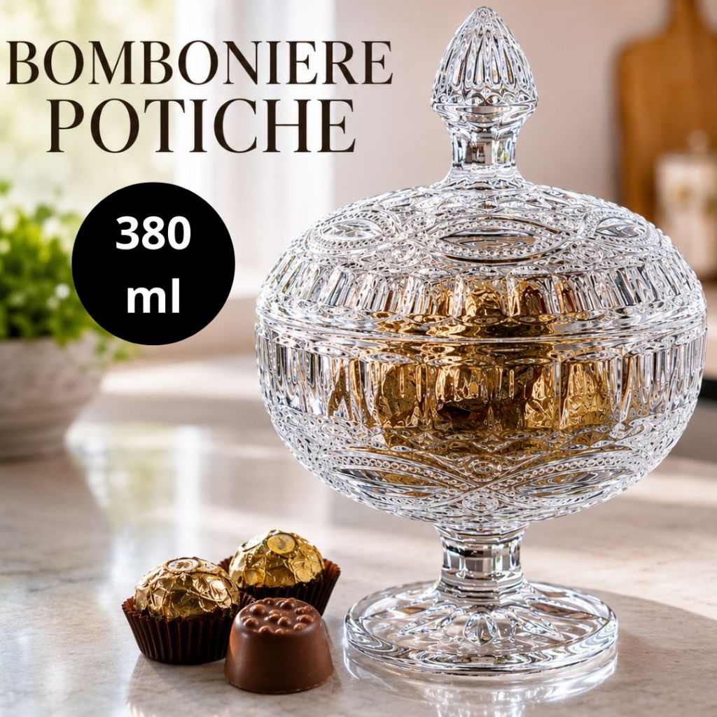 Potiche Cristal C/ Pé Diamond Cristal Baleiro Bomboniere 12x18x5cm Vidro Resistente