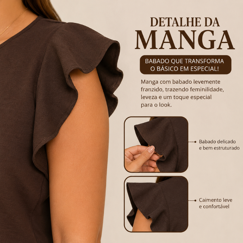 Blusa Feminina Plus Size Babado Manga Curta Tecido Duna Soltinha Confortável G1 G2 G3 |231| Lançamento — imagem 2 de 2