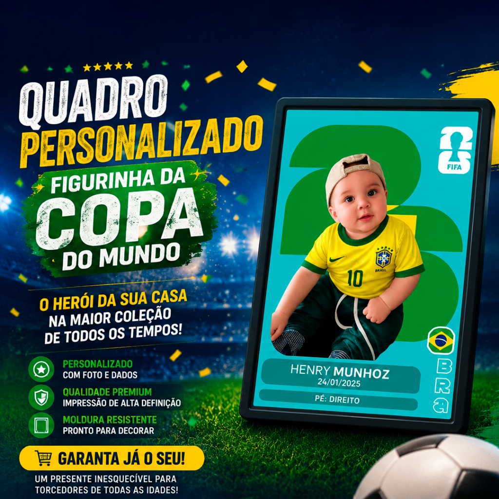 Quadro Personalizado Figurinha da Copa do Mundo, Futebol Customizado Foto e nome Presente Criativo