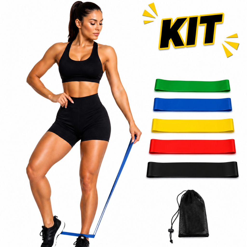 Conjunto Fitness Completo SHORT TOP NADADOR  + KIT 5 FAIXAS ELASTICAS Treino Academia Crossfit