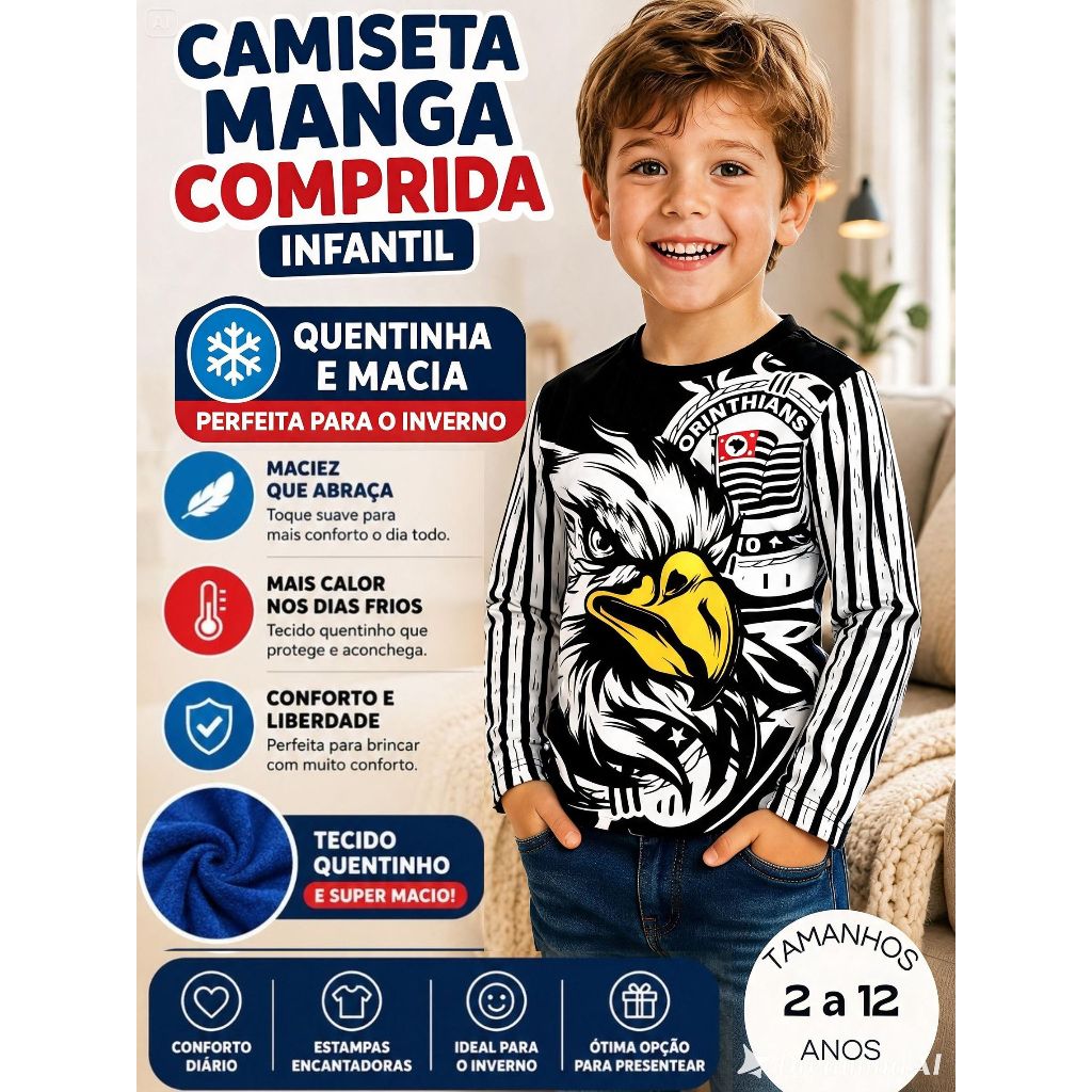 Camiseta Manga Longa Infantil Time