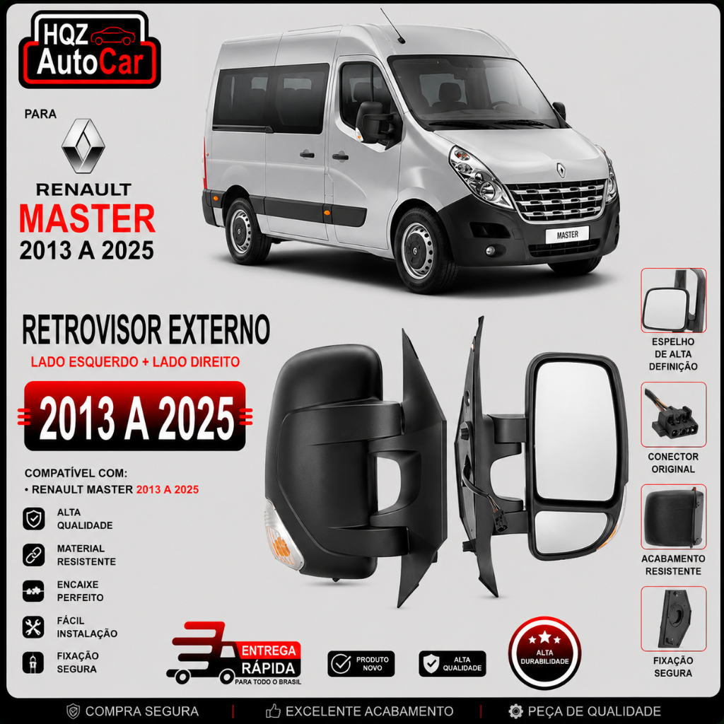 Retrovisor Externo Master 2013 a 2025 Elétrico Térmico Curto