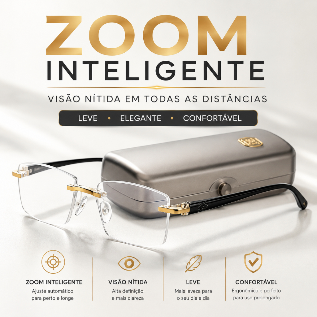 Óculos Leitura Zoom Automático +0,5 a +4 LÓculos Multifocal Inteligente Leve Elegante com Proteção UV