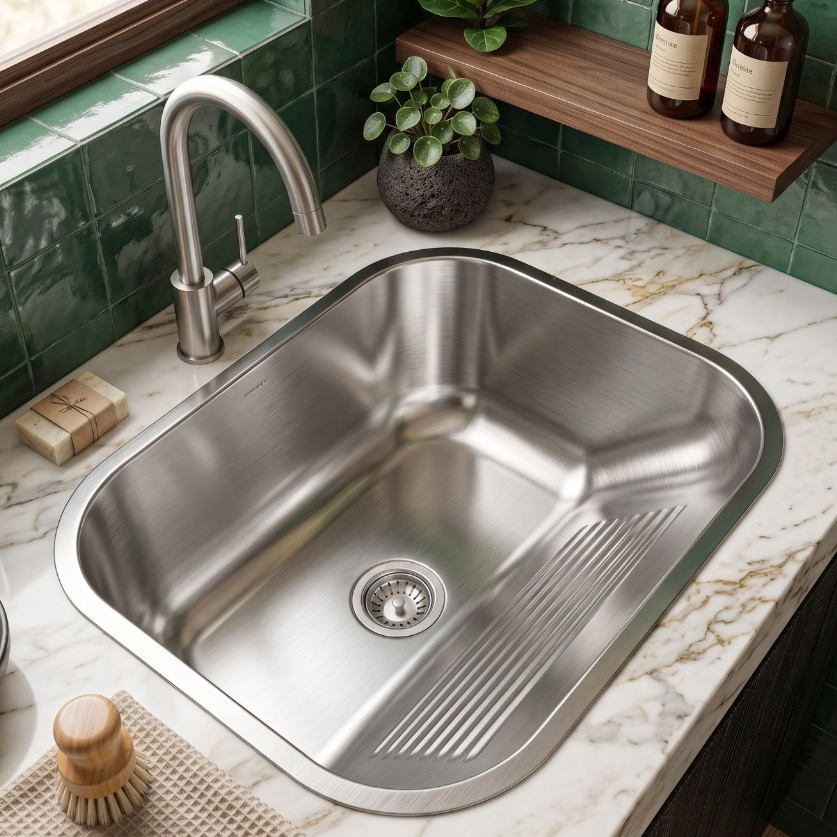 Tanque Lavanderia Aço Inox 34x40cm Escovado Com Ralo Drenagem