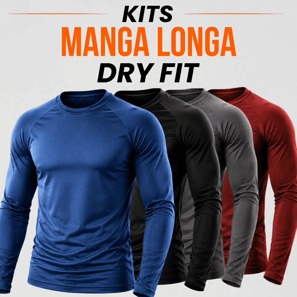 Kits Camisas Manga Longa Térmica Masculina Dry Fit Academia Segunda Pele Treino Proteção Solar UV