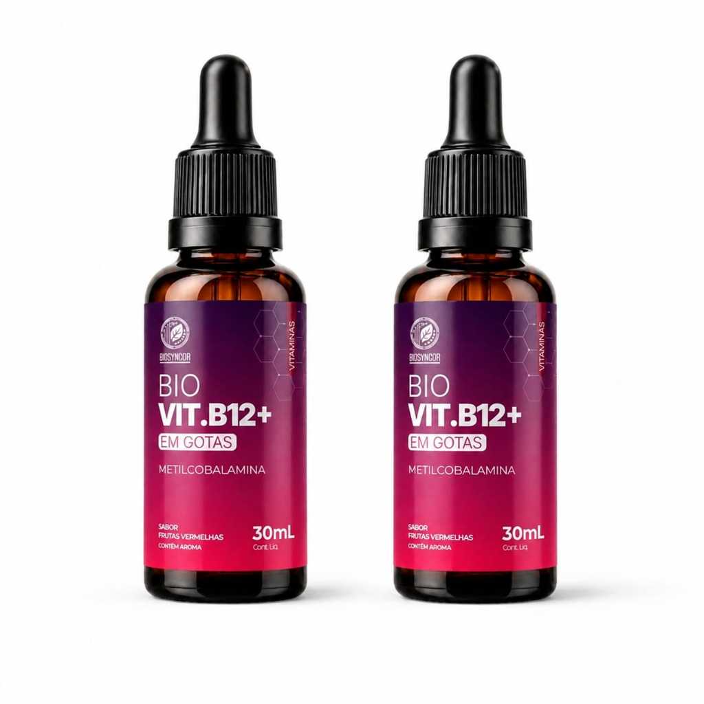 kit com 2 Bio Vit. B12+ METILCOBALAMINA Vitamina B12 Sublingual 20ml - Puravida