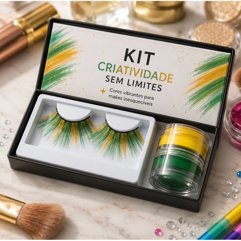 Kit Par De Cílios + Torre De Tinta Cremosa | Do Brasil | Cílios Postiços E Tinta Facial e Corporal | Duo | À Base De Águ