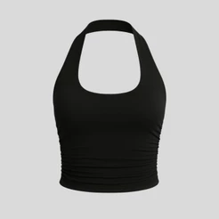 Blusa Cropped Feminino Frente Única Franzido Ajustado com Costas Nua