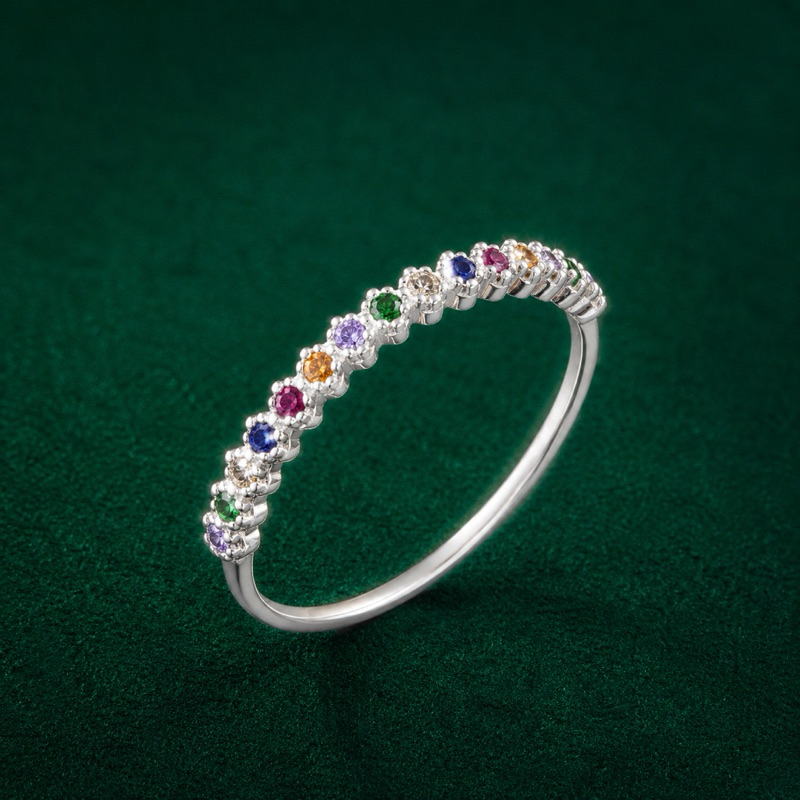 Anel Aparador Multicolor Fino em Prata 925 Legítima Delicado e Elegante