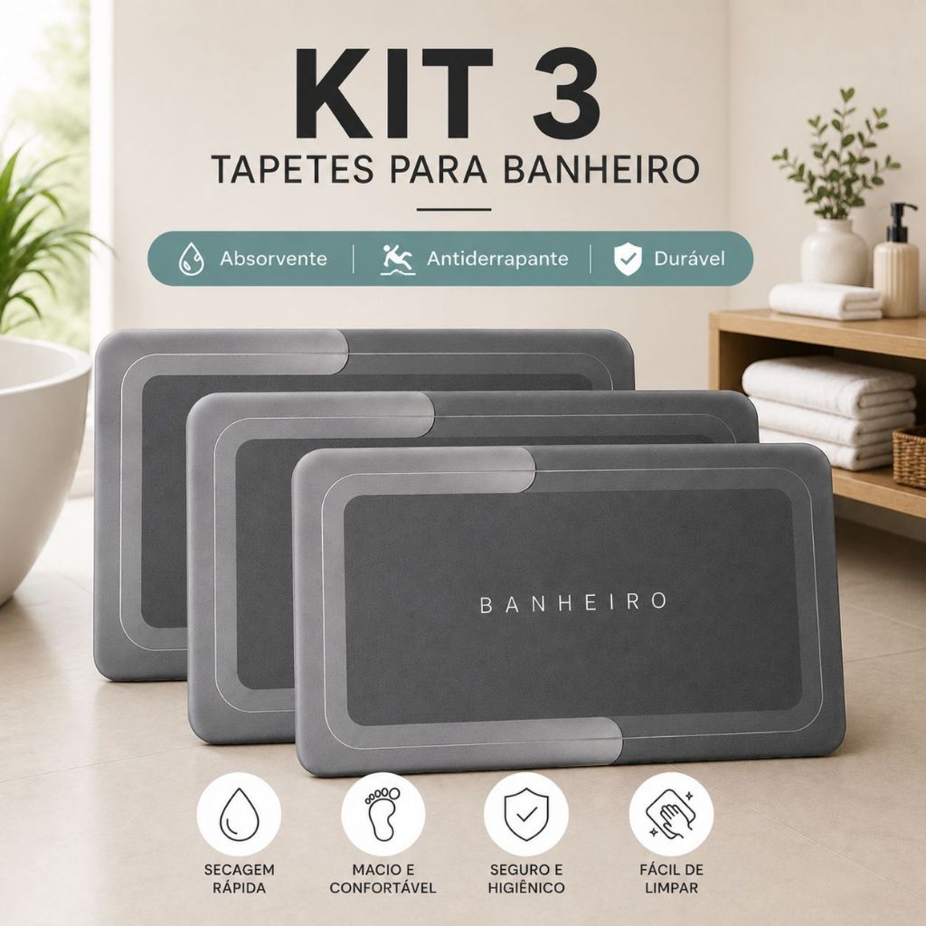 Tapetes para Banheiro Absorvente Antiderrapante Secagem Rápida Macio Durável